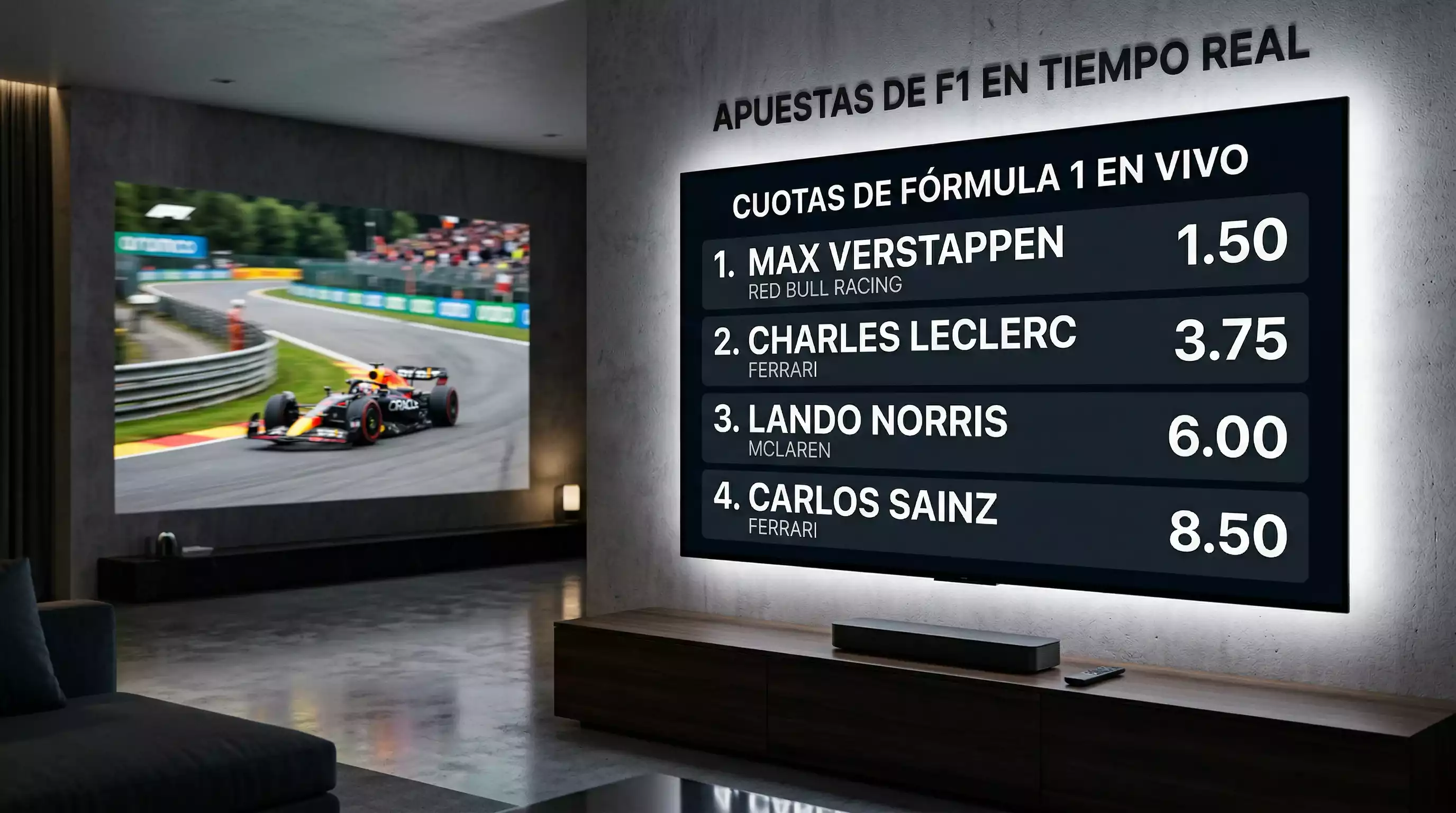 Panel de apuestas en vivo durante una carrera de Fórmula 1