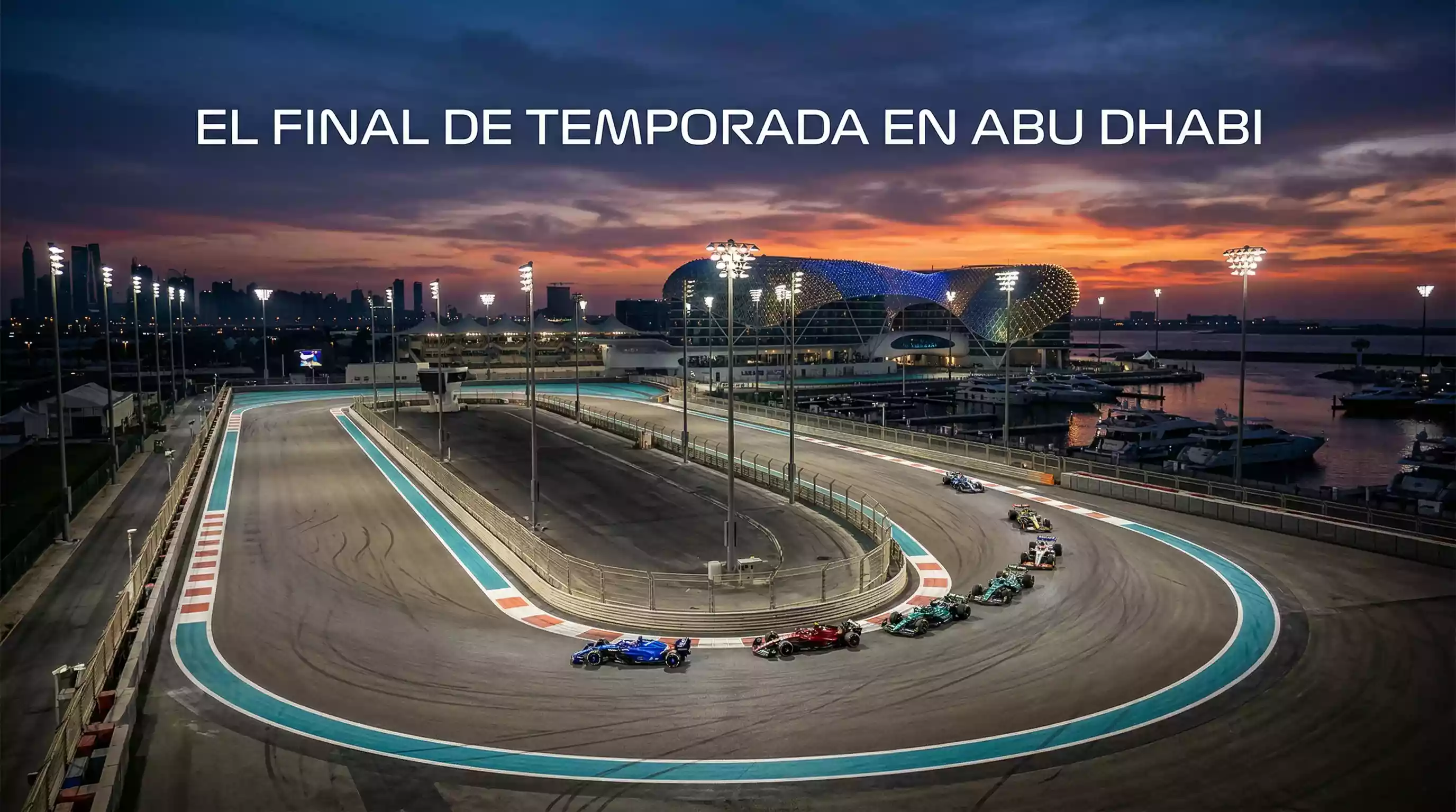 Circuito de Yas Marina iluminado de noche con monoplaza de Fórmula 1
