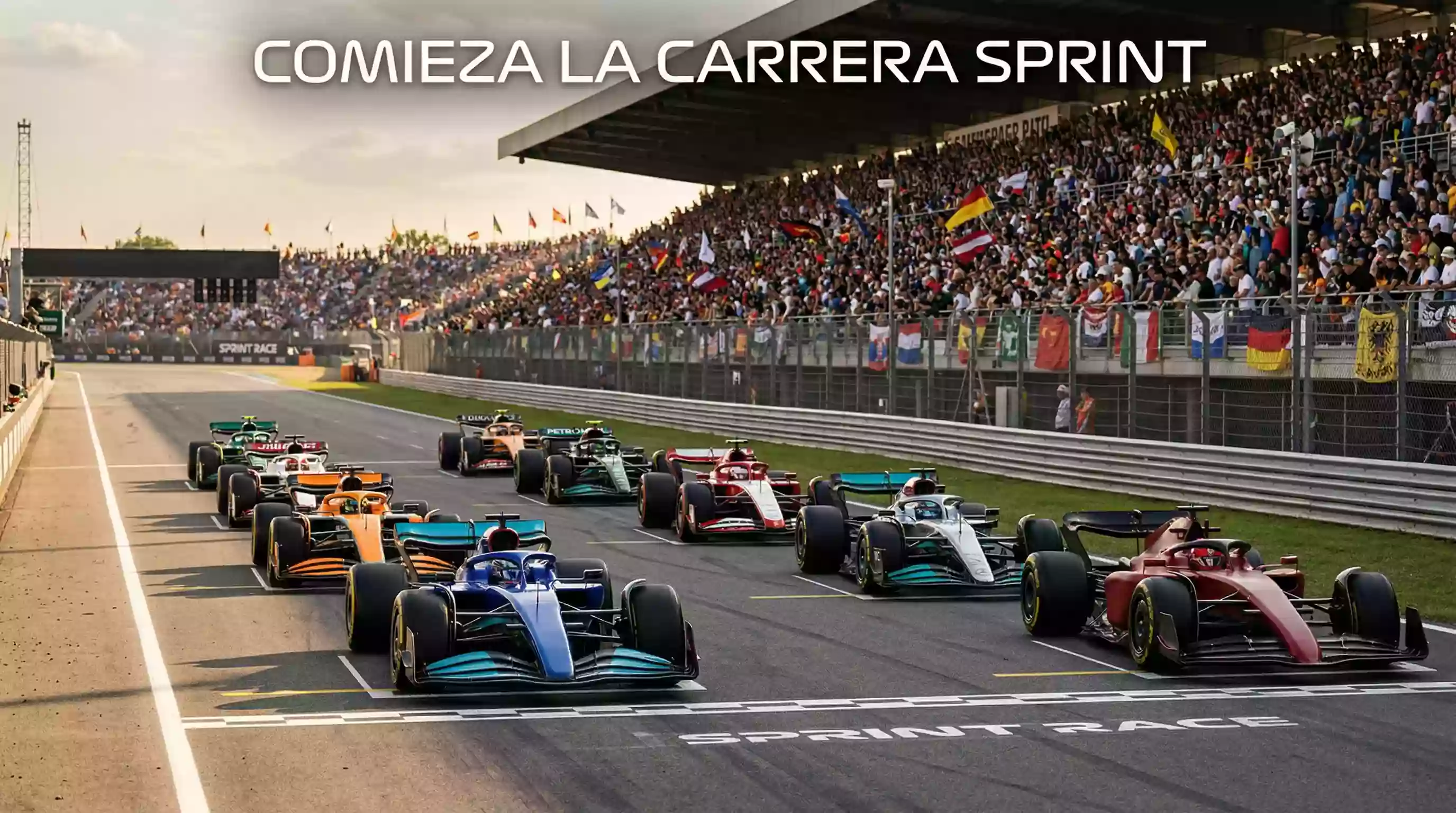 Monoplazas de Fórmula 1 en la salida de una carrera sprint