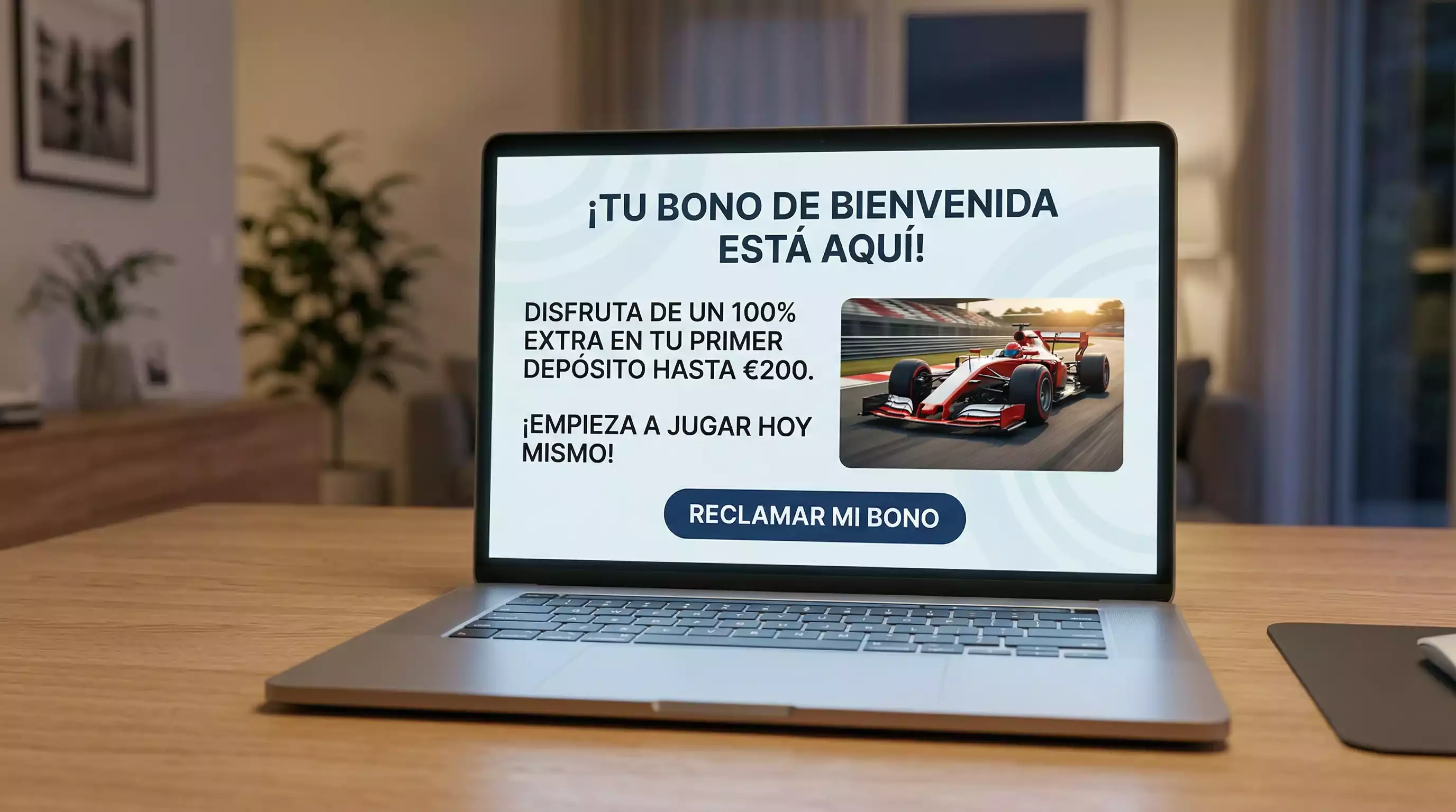 Icono de bono de bienvenida con monoplaza de Fórmula 1