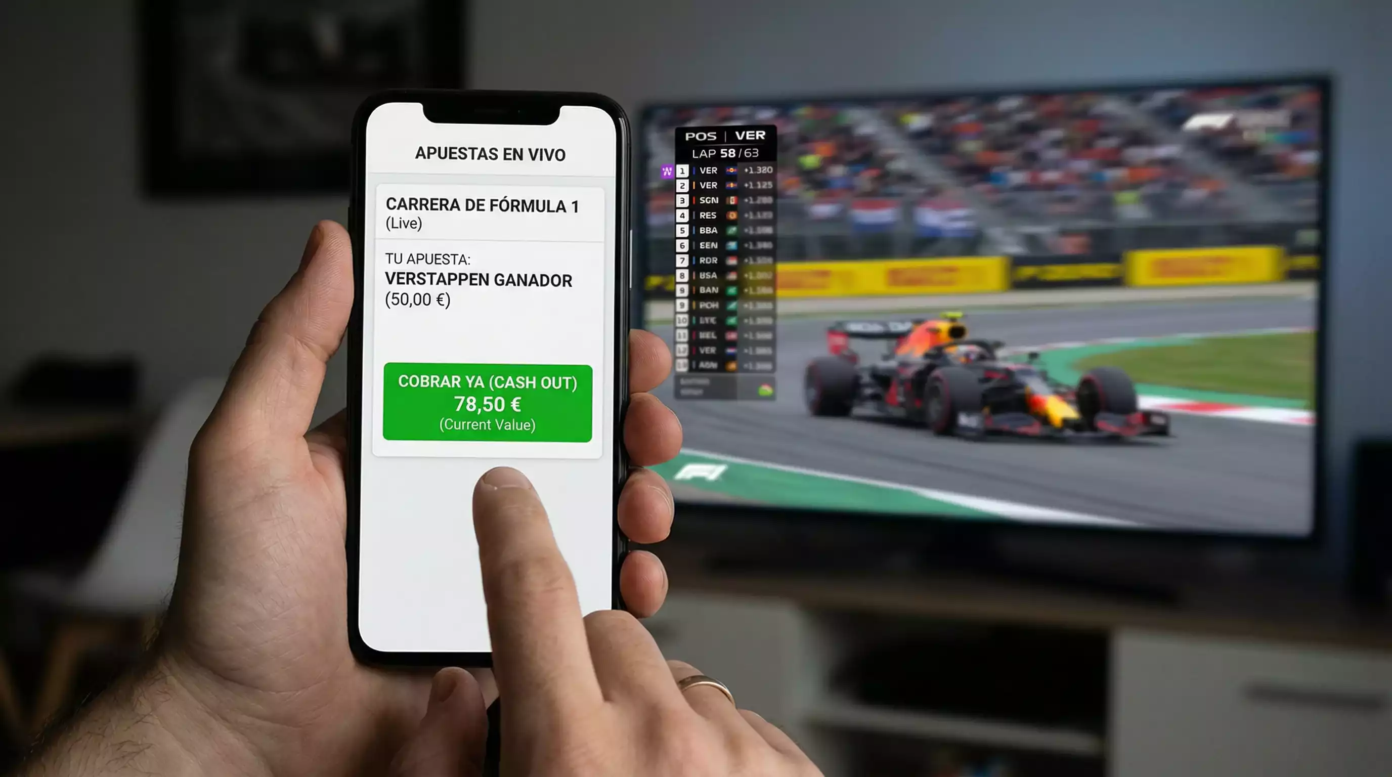 Botón de cash out en aplicación de apuestas deportivas