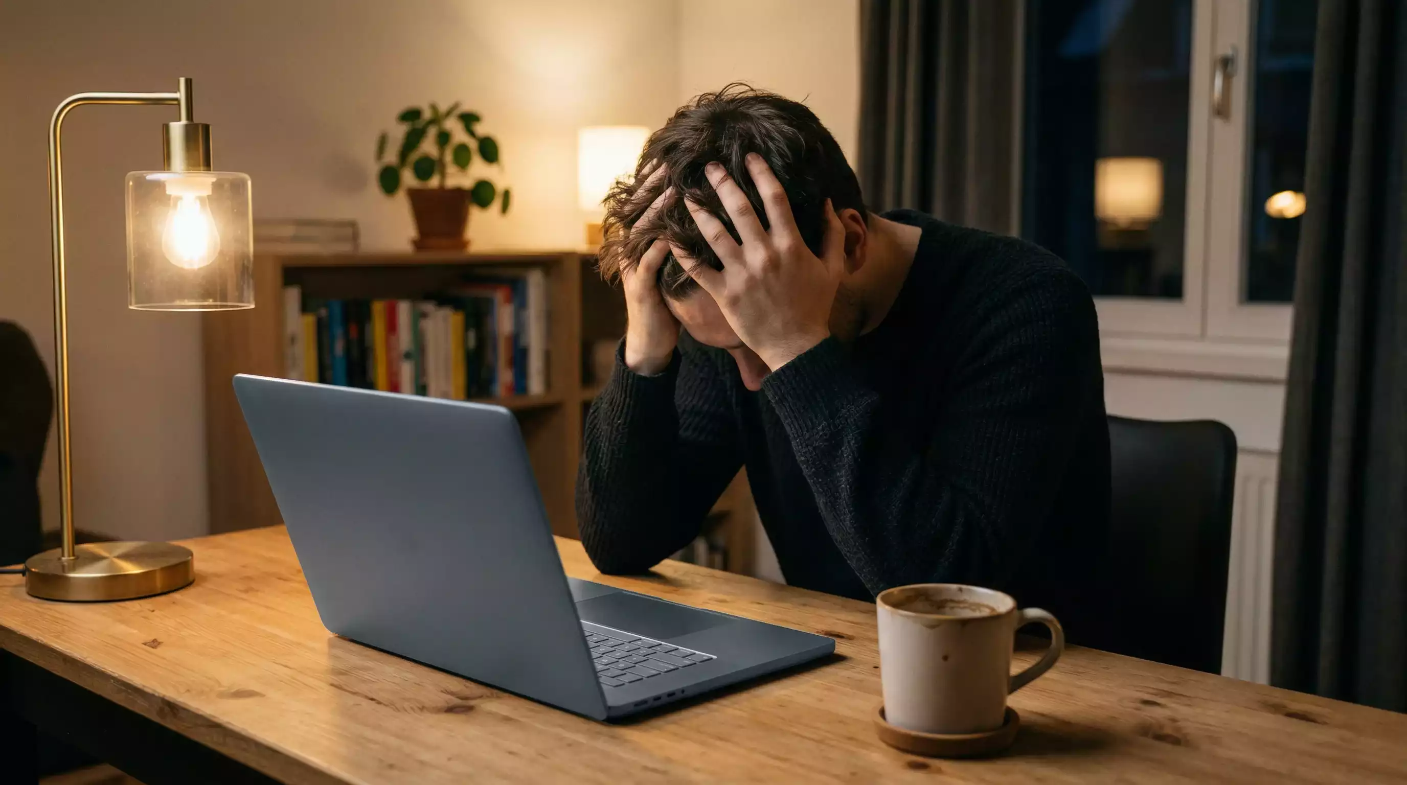 Apostador frustrado mirando pantalla con apuesta perdida