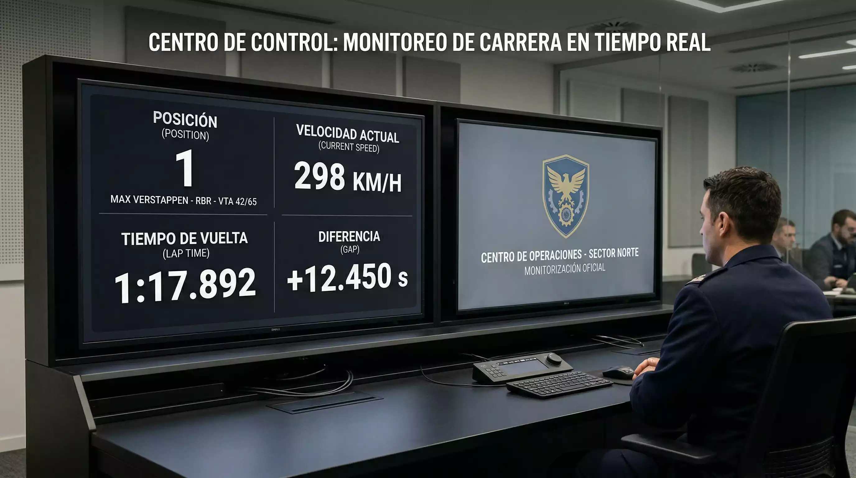 Logo de la FIA junto a pantalla de monitorización de apuestas