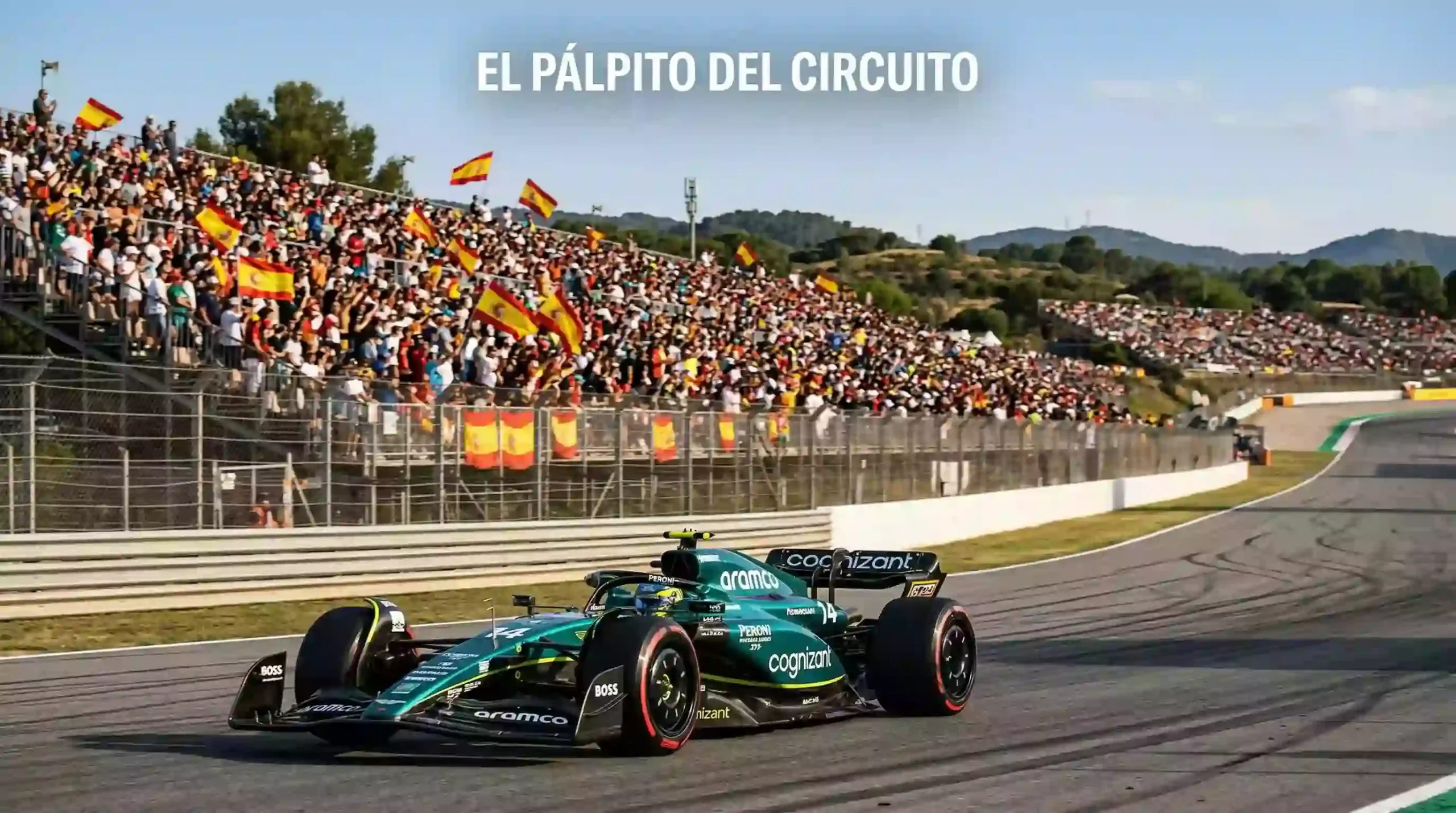 Estadio de Fórmula 1 en España con aficionados viendo la carrera