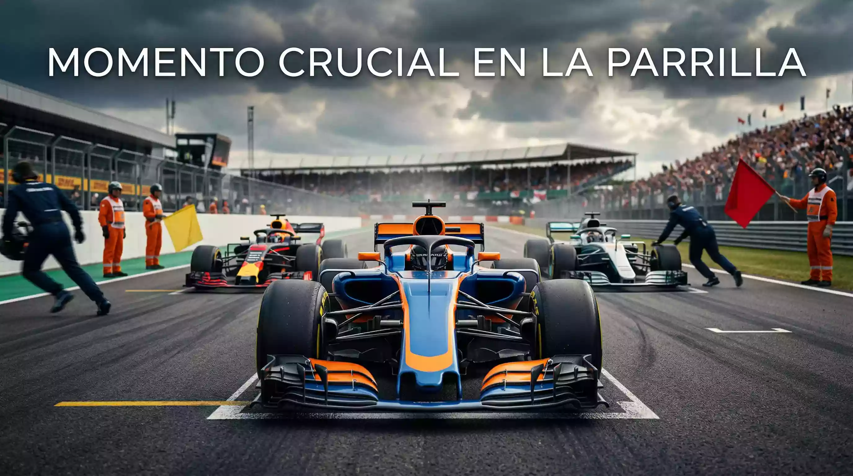 Monoplazas de Fórmula 1 en parrilla de salida antes de un Gran Premio